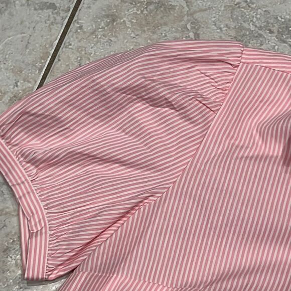 J Crew Factory Striped puff-sleeve button-up, pink and white size Large, NWT C29 - Picture 5 of 8